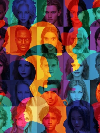 succession de visages colorés