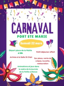 Description du carnaval de Port-Ste-Marie le samedi 22/03 à 10h