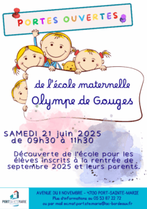 Portes ouvertes école maternelle de Port-Sainte-Marie le samedi 21/06/2025 de 9h30 à 11h30