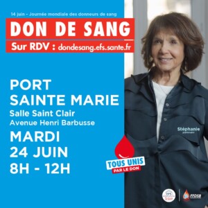 Don du sang salle St Clair à à Port-ste-Marie le 24/06/25 de 8h à 12h