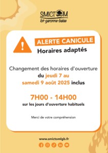 changement exceptionnel des horaires de la déchetterie de Port-Sainte-Marie du 07/08 au 09/08 de 7h à 14h