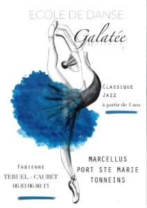 Affiche de l'école de danse Galatée, classique et modern jazz à Port Ste Marie. Contact Fabienne TERUEL-CAUBET 0683068013