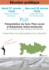 Réunion publiques PLUI le mardi 27/01/2026 19h30 a Damazan et le mercredi 28/01/2026 19h30 à PORT-SAINTE-MARIE