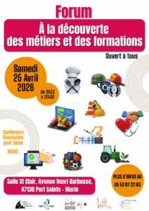 Forum des métiers ke 25/04/2026 à la salle st clair de 9h30 à 12h30
